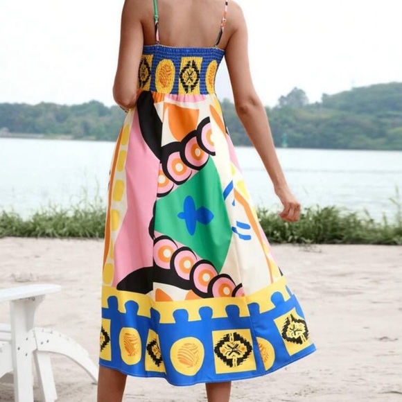 NWOT BOLD PRINT MAXI SPAGHETTI STRAP DRESS - SIZE SMALL - Picture 4 of 16